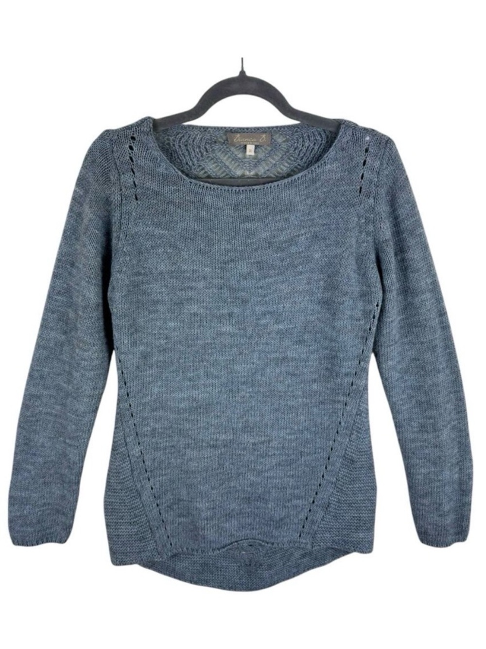 Bianca B. Blue Long Sleeve Round Neck Lightweight Crochet Detail Sweater Italy M